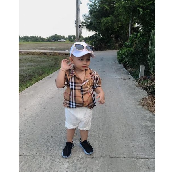 Bộ sơ mi bé trai cộc tay họa tiết kẻ BBRR sành điệu cho bé từ 1-8T