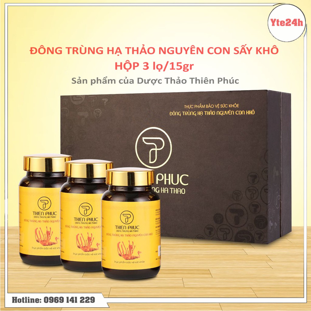 {Chính hãng dược thảo Thiên Phúc} Đông trùng hạ thảo nguyên con - thể khô (Hộp 15gr/3lọ, loại cao câp)