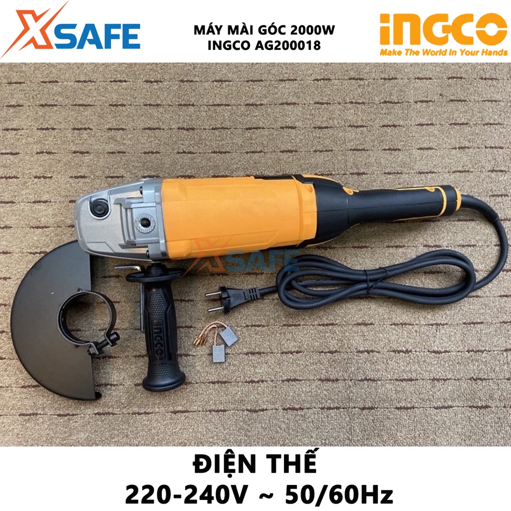 Máy mài góc INGCO AG200018 Máy mài cầm tay công suất 2000W, tốc độ không tải 8450rpm, đường kính đĩa mài 180mm, trục M14