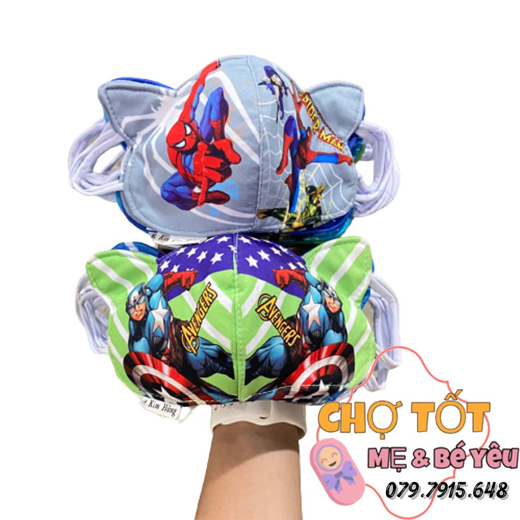 Khẩu trang siêu nhân có tai thú cho bé cotton mỏng mát (2-6 tuổi)