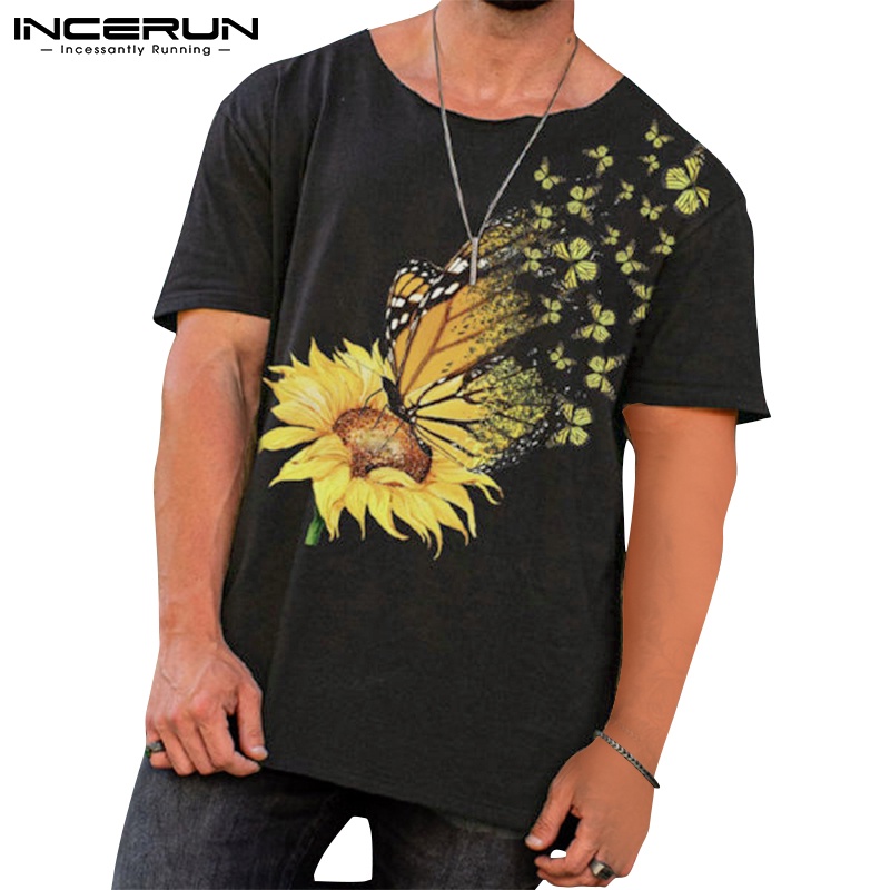 Áo thun INCERUN cổ tròn ngắn tay in họa tiết thời trang mùa hè cho nam