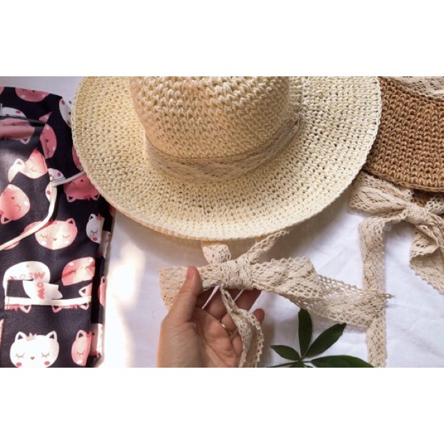 [ẢNH THẬT] Mũ cói đi biển - Mũ cói mềm quai ren vintage ( mẹ và bé) Zuca Shop