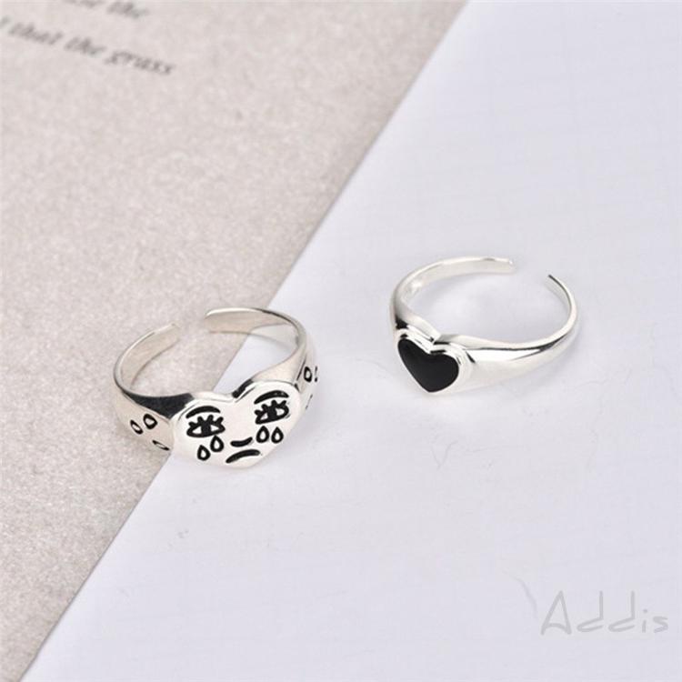 [Addis] Mới tình yêu màu đen đơn giản thời trang nhẫn nữ phụ kiện mở nước mắt biểu cổ cảm điển ngón trỏ đeo nhẫn tay trang sức