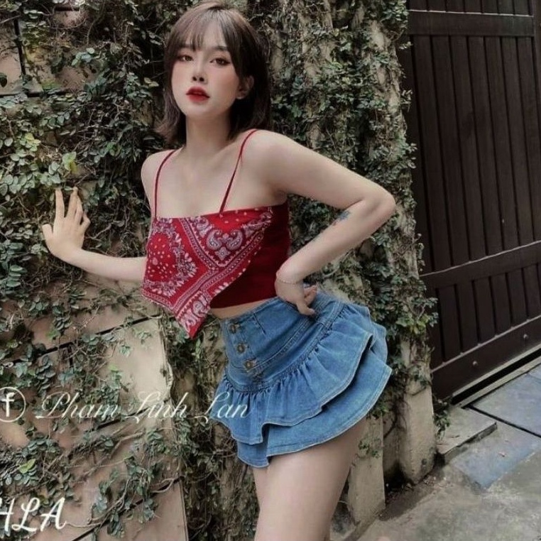 Váy jean xòe 2 tầng phối kiểu xinh xắn( HÌNH THẬT 100%) ❤