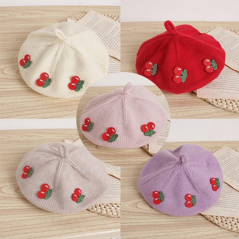 Nón Beret Họa Tiết Quả Cherry Đáng Yêu Cho Bé Gái