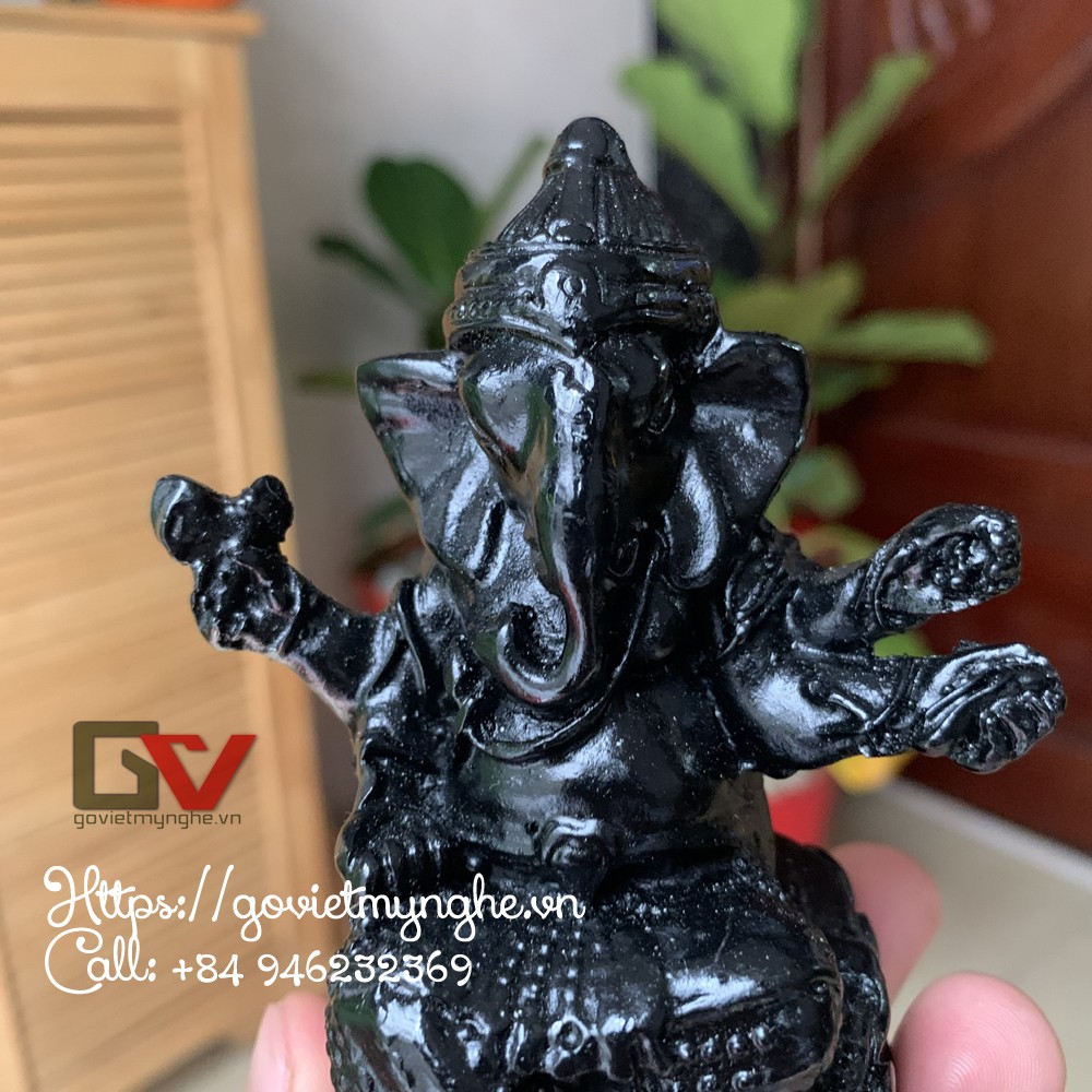 Tượng đá trang trí Thần voi Ganesha - Chiều cao 10cm - Màu đen