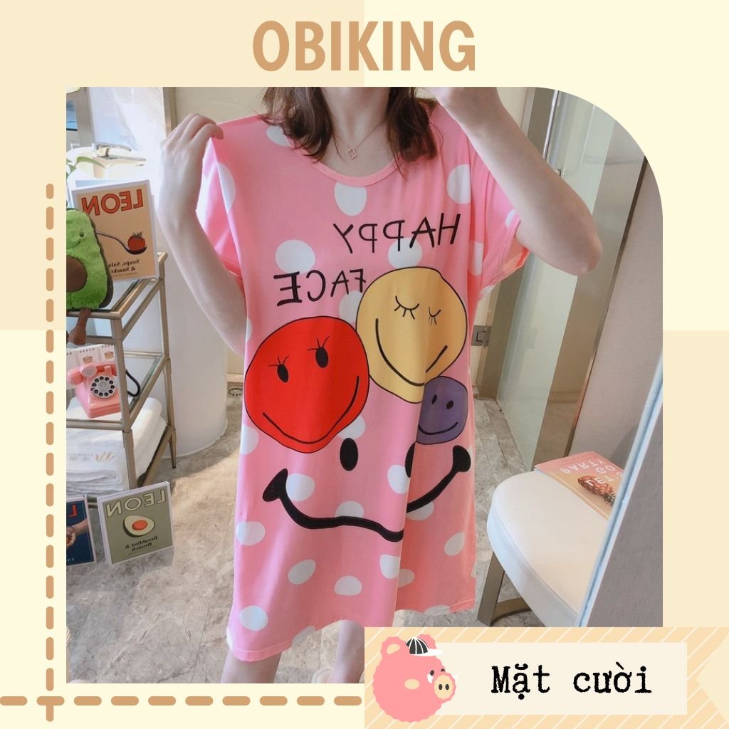Váy ngủ nữ cộc tay dáng suông chất cotton họa tiết hoạt hình dễ thương