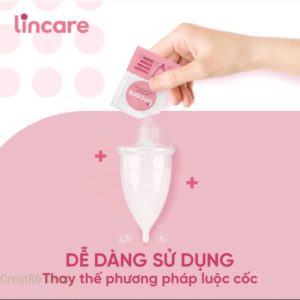 Bột vệ sinh Lincare great86 dung dịch vệ sinh cốc nguyệt san hộp 12 gói loại bỏ nấm mốc và vi khuẩn