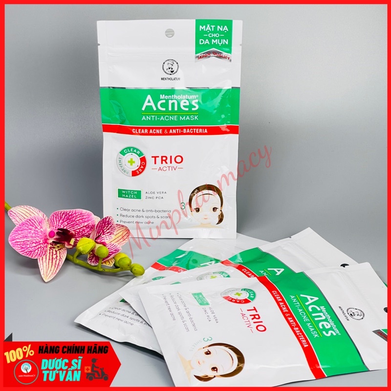 Mặt nạ chuyên biệt cho da mụn ACNES Trio activ Mentholatum giúp da sạch mụn mịn màng (gói 3 miếng) - Minpharmacy