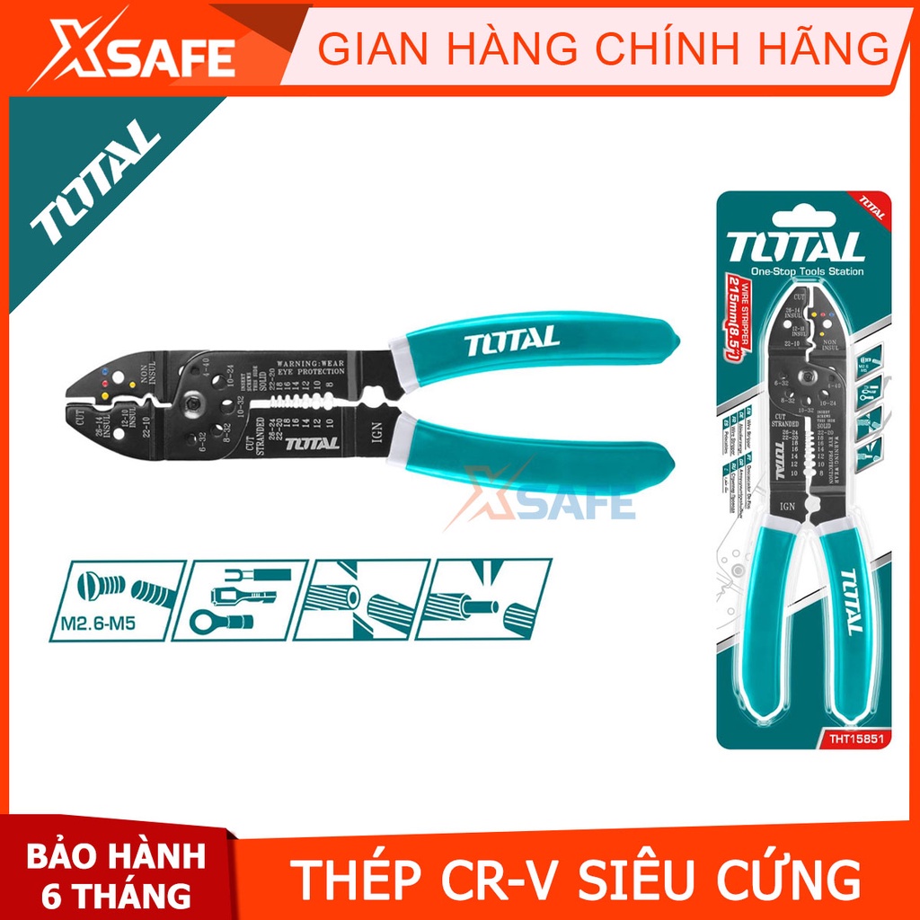 Kìm tuốt cắt dây điện sợi quang đa năng TOTAL 8.5inch 10inch Kềm tuốt dây bấm cos thép Cr-V siêu bền chắc