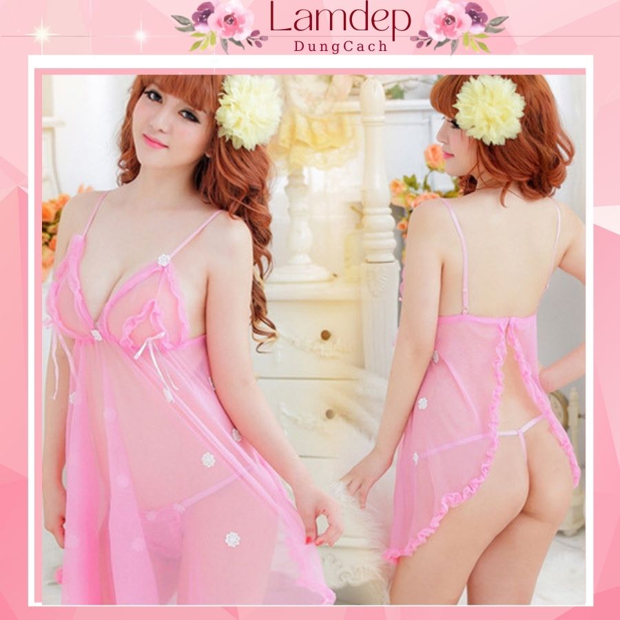 Váy ngủ sexy gợi cảm xuyên thấu 2 dây cao cấp ko có mút ngực LAMDEPDUNG CÁCH Voan lụa nhiều màu xanh, đỏ, đen, hồng..