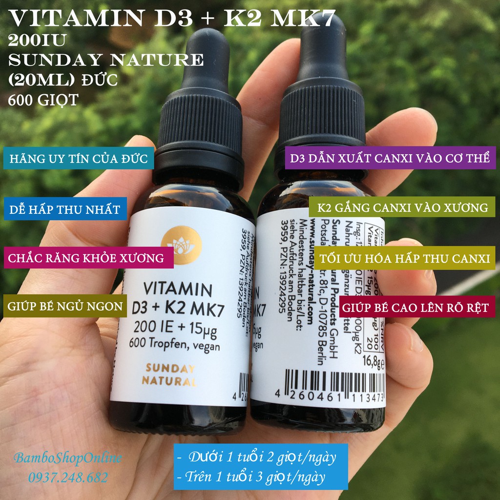 Vitamin D3 K2 MK7 Sunday Natural Đức 20ml