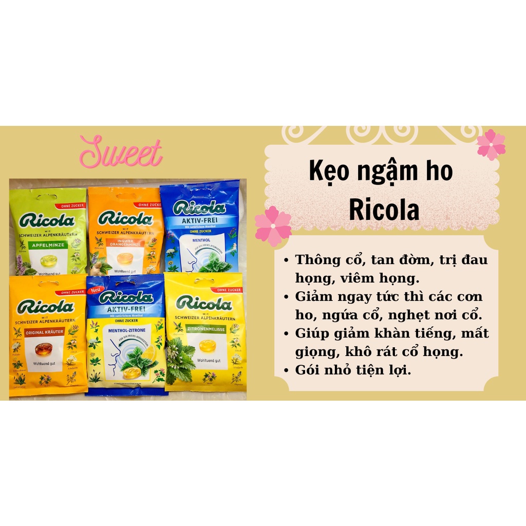 Kẹo ho Ricola (Đức) nhiều vị khác nhau