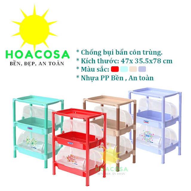 Kệ Đựng Chén Bát Có Nắp Đậy 2 Ngăn (3 tầng) Nhựa Duy Tân- Đẹp, Bền, Chống Bụi Bẩn- Đồ Gia Dụng Hoacosa.