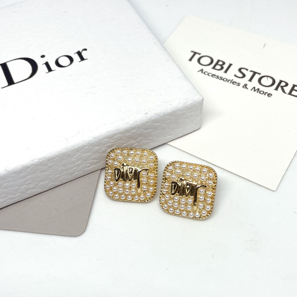 Bông tai nữ thương hiệu D dạng nụ hình vuông đính ngọc sang chảnh TOBI STORE TB356