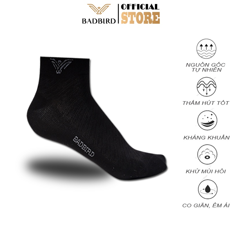 Tất Nam Cổ Ngắn Sợi Tre Cao Cấp BADBIRD, ngăn mùi, thấm hút, kháng khuẩn, Thương hiệu Việt