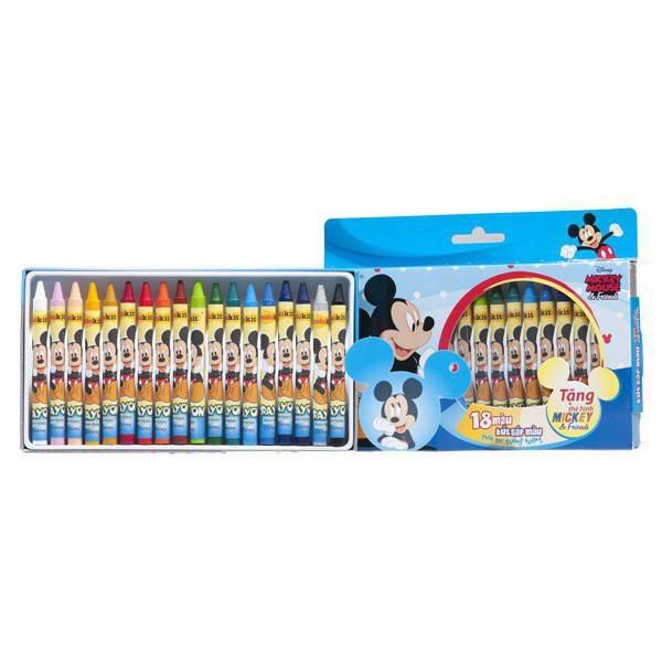 Bút màu cho bé từ 3 tuổi Mickey CR C028 tô màu mỹ thuật tô êm, ít bụi, màu sắc tươi sáng 18 cây/hộp chuẩn Châu Âu