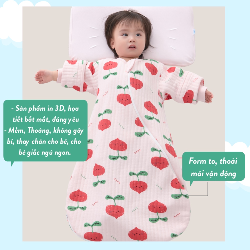 [MẪU MỚI] Túi Ngủ Trẻ Em - Túi Ngủ Cho Bé Cotton Trần Bông Mùa Đông (Mở Tay, Mở Chân)