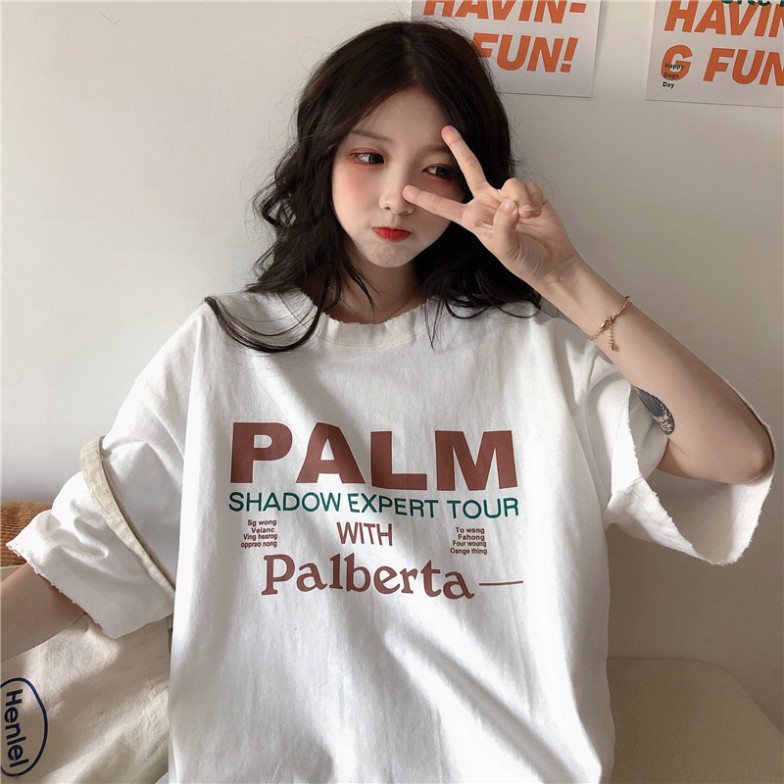 Áo thun tay lỡ G1SHOP vải coton dày dặn, co dãn, form rộng - PALM