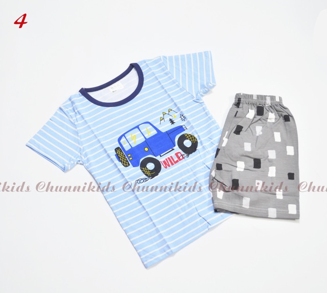 XE HƠI - Bộ cotton thun lạnh cao cấp in hình xe hơi cho bé trai 12-28kg