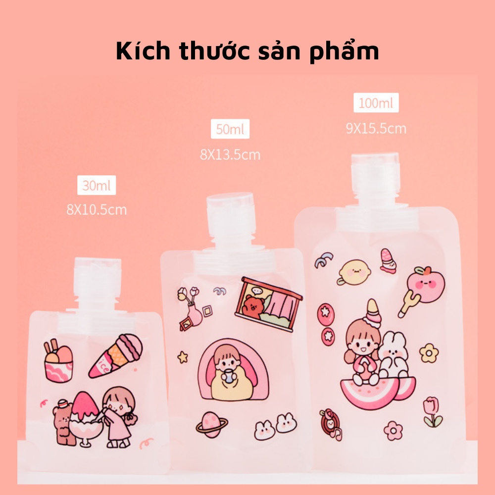 Túi chiết mỹ phẩm dầu gội có hình dán sticker có thể tái sử dụng tiện lợi khi đi du lịch