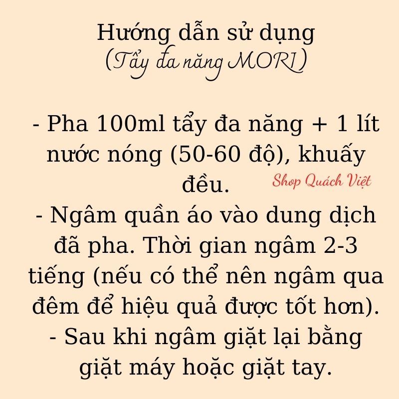 Tẩy đa năng MORI - Đánh bay các vết bẩn trên quần áo như lem màu, mỡ âm, vết thức ăn, 500ml