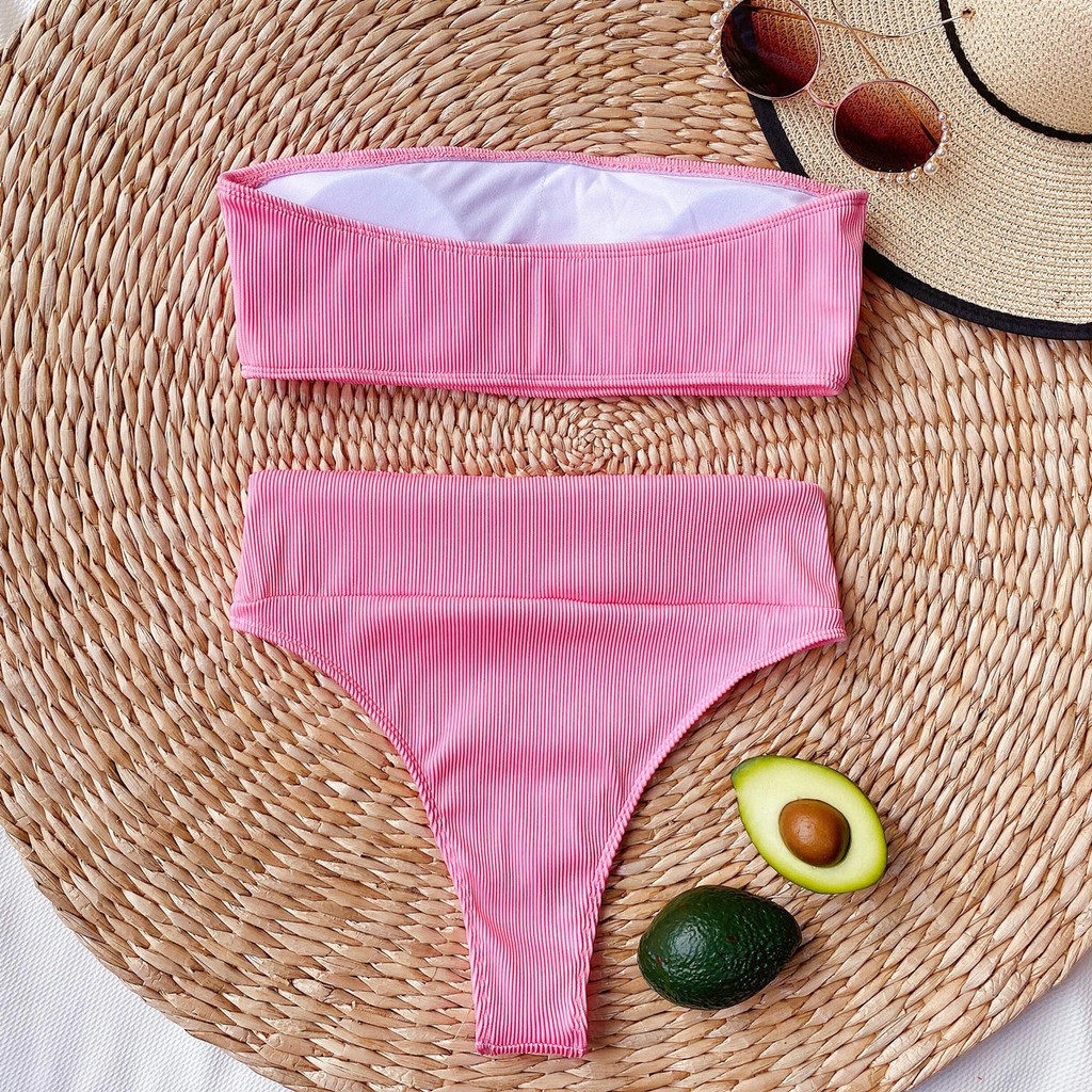Bikini Không Dây Lưng Cao Màu Trơn Có Đệm Mút 4 Màu H263 | BigBuy360 - bigbuy360.vn