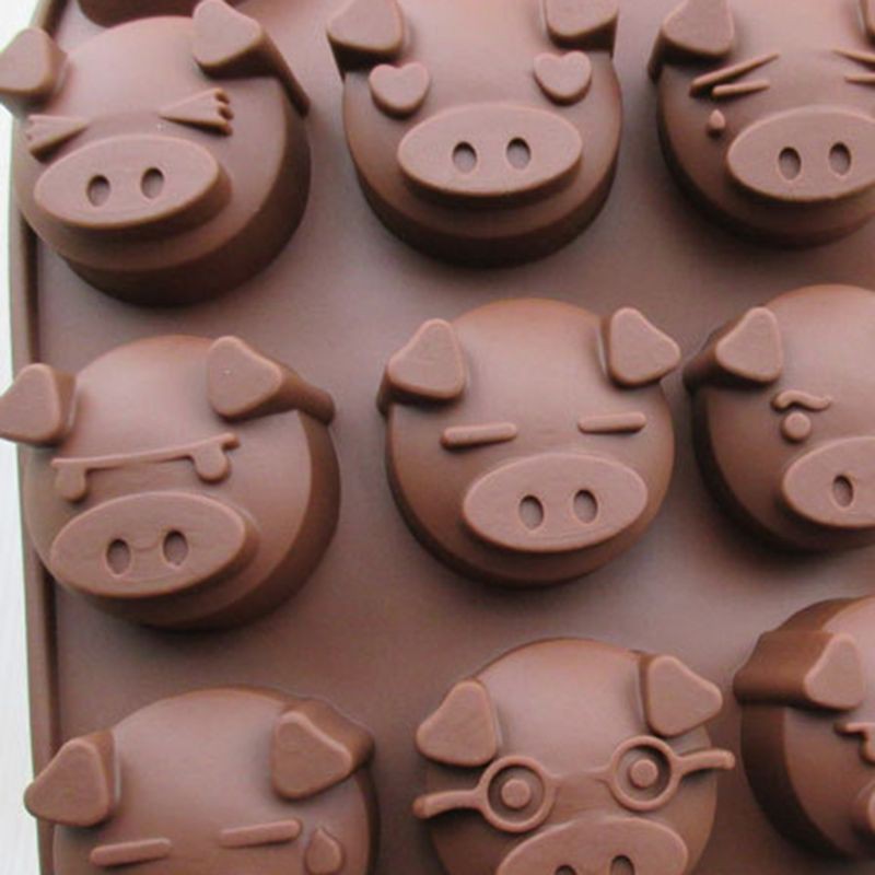 Khuôn Silicone Làm Bánh 15 Ô Hình Heo Xinh Xắn