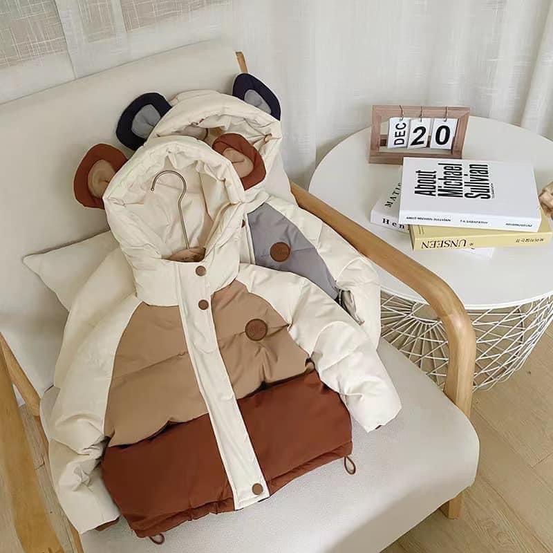 Áo phao tai gấu trần bông siêu ấm cho bé