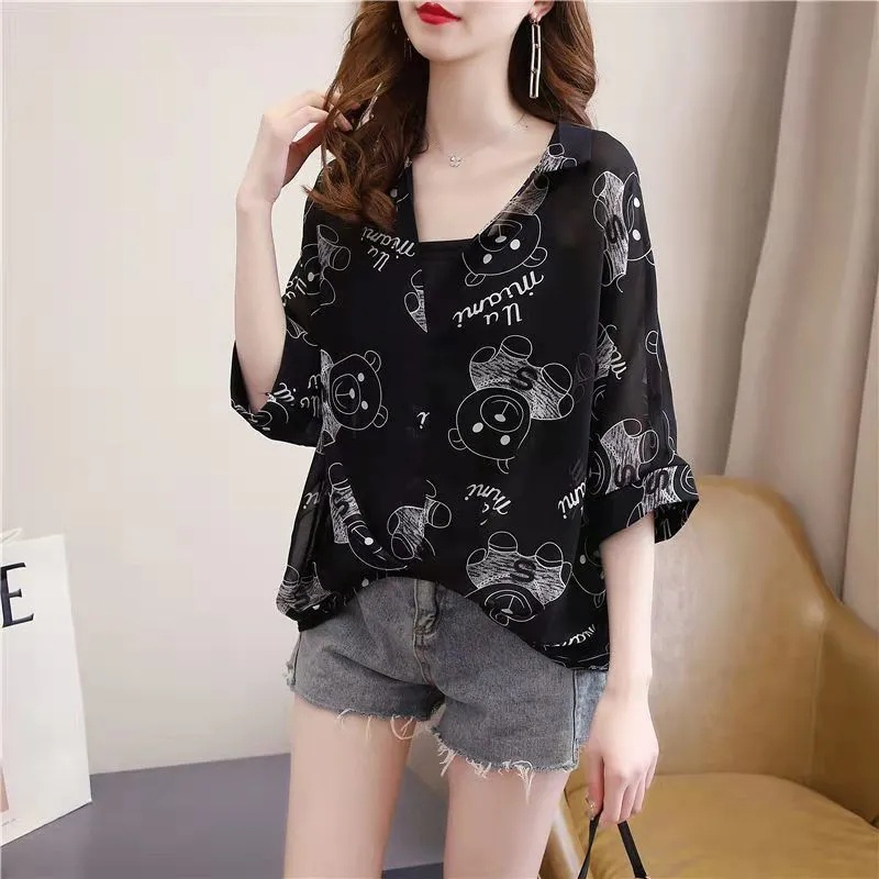 Áo Voan In Cổ Chữ V Plus Size C9039