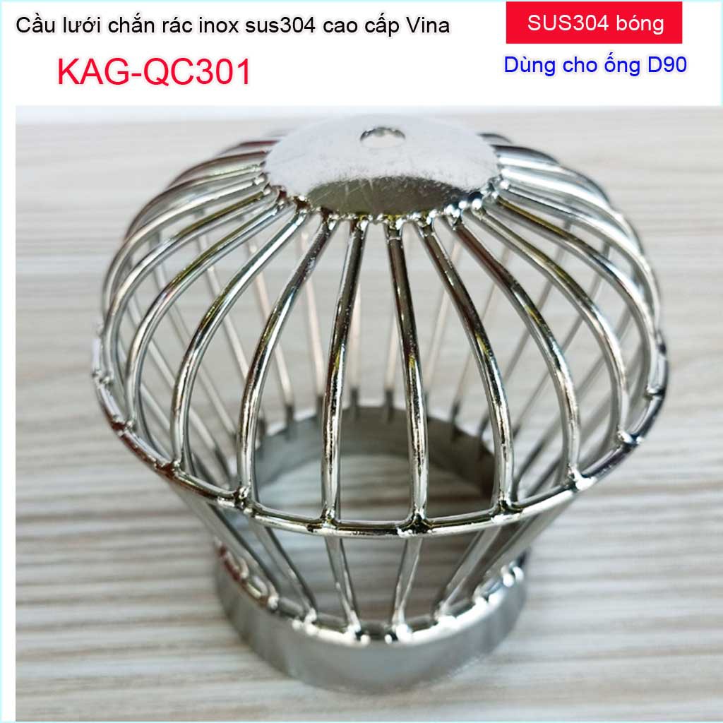 Quả cầu lưới Inox kiếu đế thấp, cầu chắn rác sân thượng D90 D114, cầu chặn rác thoát nước mưa KAG-QC301