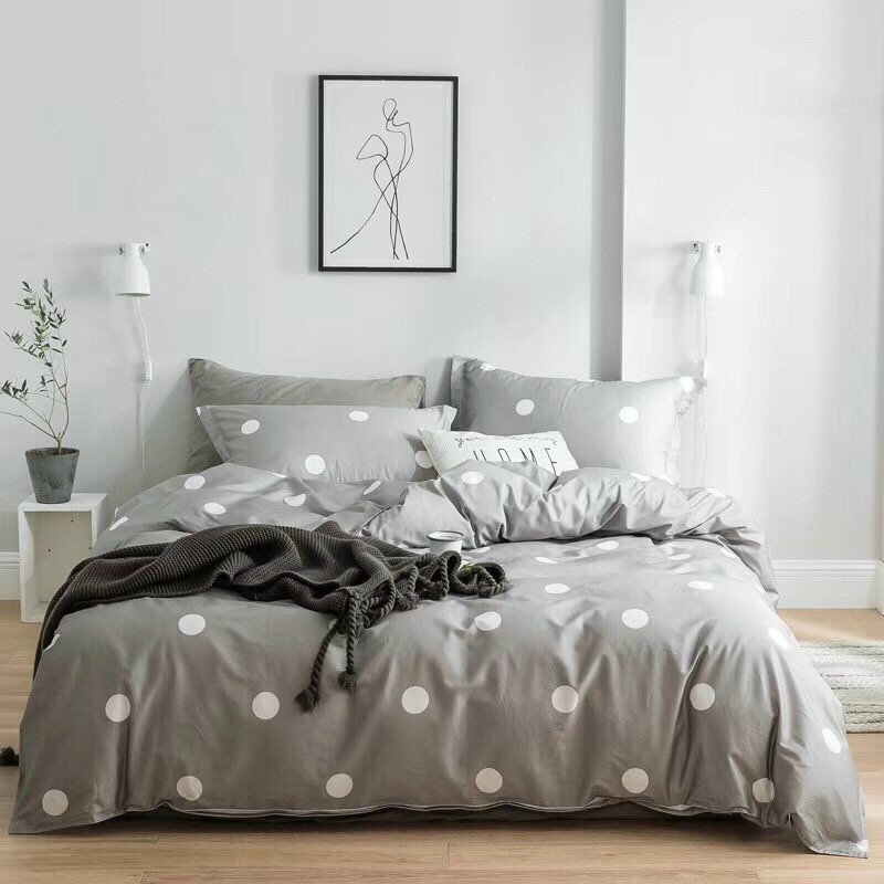 Set Chấm Bi nền ghi chất Cotton