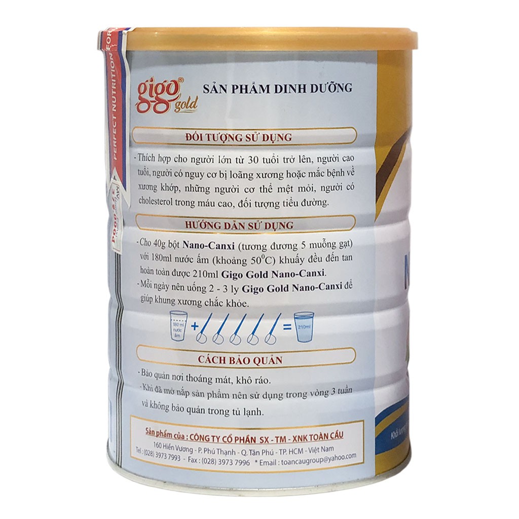 [CHÍNH HÃNG] Sữa Bột Gigo Gold Nano Canxi Hộp 900g (Ngừa loãng xương & tiểu đường)