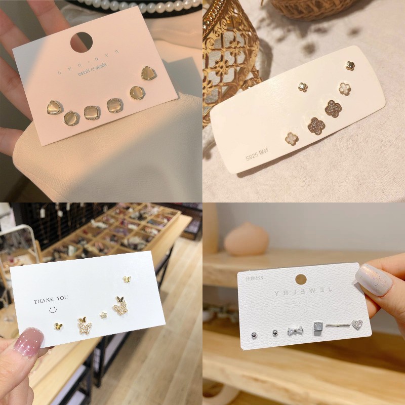 Bộ Khuyên Tai Mini Mạ Bạc Kiểu Dáng Đơn Giản Và Tinh Tế