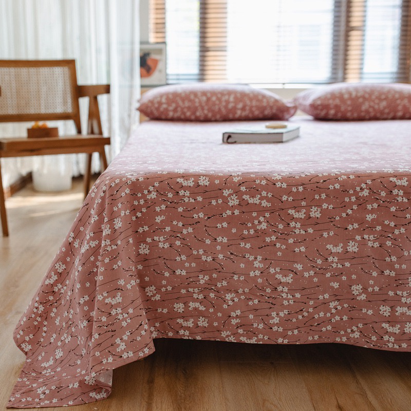 Bộ Chăn Ga Gối 3 Món Cotton 100%, Drap Giường + 2 Vỏ Gối Thoáng Mát Bốn Mùa - Hoa Nhí