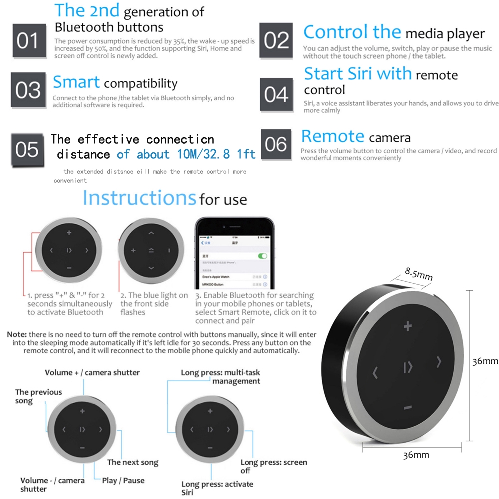 Nút điều khiển phương tiện kết nối Bluetooth gắn vô lăng xe hơi