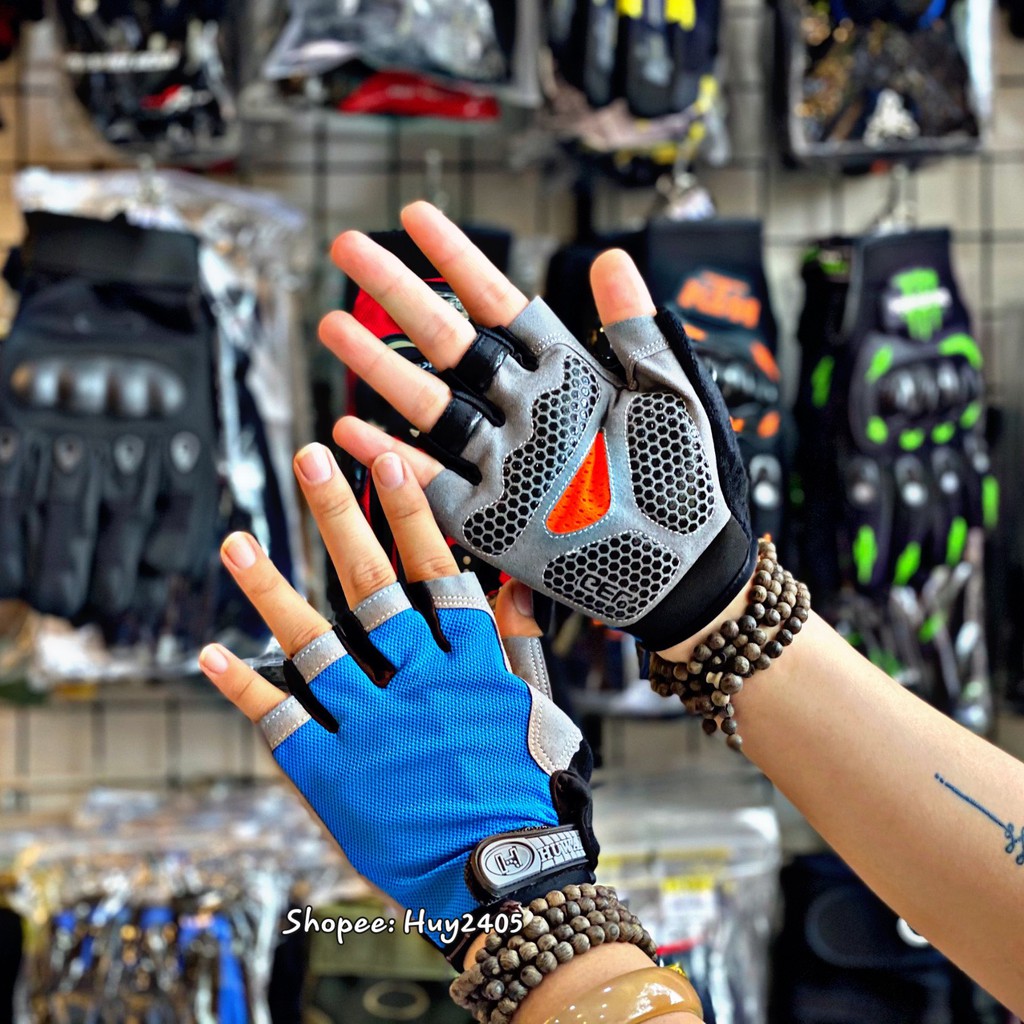 Găng tay xe đạp Huwai cao cấp - Đệm silicon chống sốc, vải chống nắng, chống tia uv, thoáng mát
