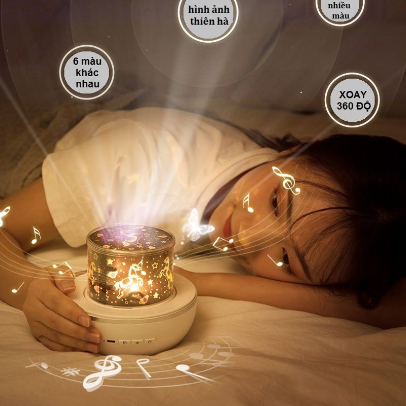Đèn ngủ mặt trăng 3d vũ trụ ngàn sao chiếu sao bay lơ lửng để bàn tự xoay thông minh cao cấp ✅