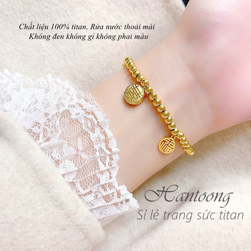 Vòng tay titan nữ không gỉ mạ vàng 18k mặt chữ phúc hỉ may mắn phong cách thời trang cổ điển