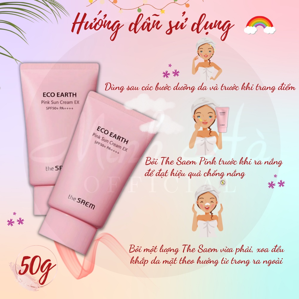 Kem chống nắng The Saem Eco Earth Pink Sun Cream SPF50+ 50g - MINH HÀ official