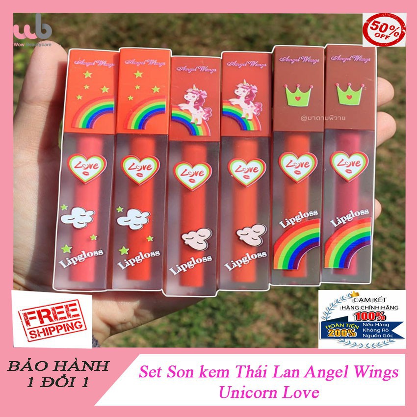 Set Son kem Thái Lan Angel Wings của Unicorn Love gồm 6 cây 6 màu khác nhau , Hot Trend 2020.Tặng kèm 1 túi đựng mỹ phẩm