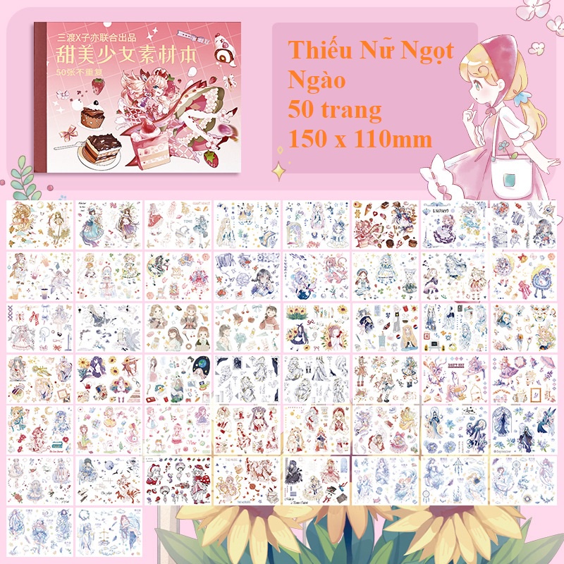 Sổ sticker cute hình dán hoạt hình anime 50 trang