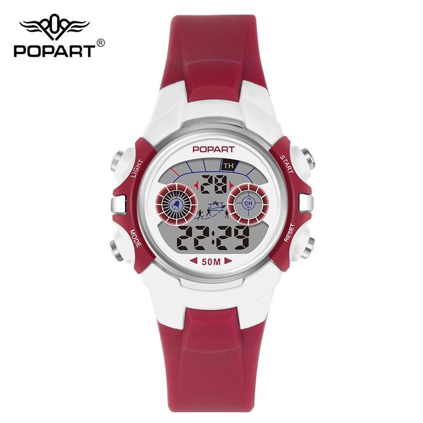Đồng hồ điện tử cao cấp xinh xắn POPART mặt tròn, dây màu dành cho nam nữ, chống nước độ sâu đến 50m