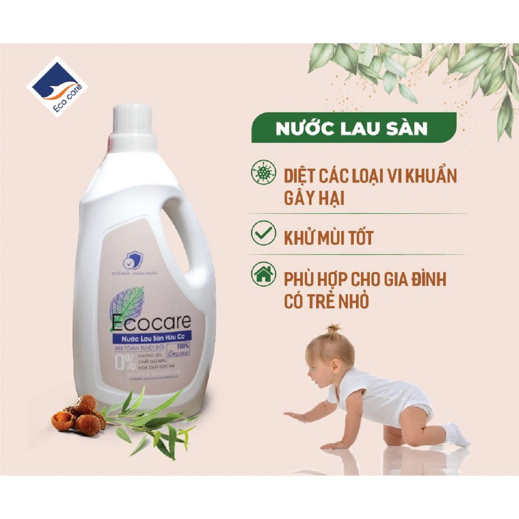 Nước Lau Sàn Bồ Hòn Hữu Cơ Ecocare 4 lít - Diệt khuẩn, Đuổi muỗi, Chống trơn trượt - Mẫu mới 2020