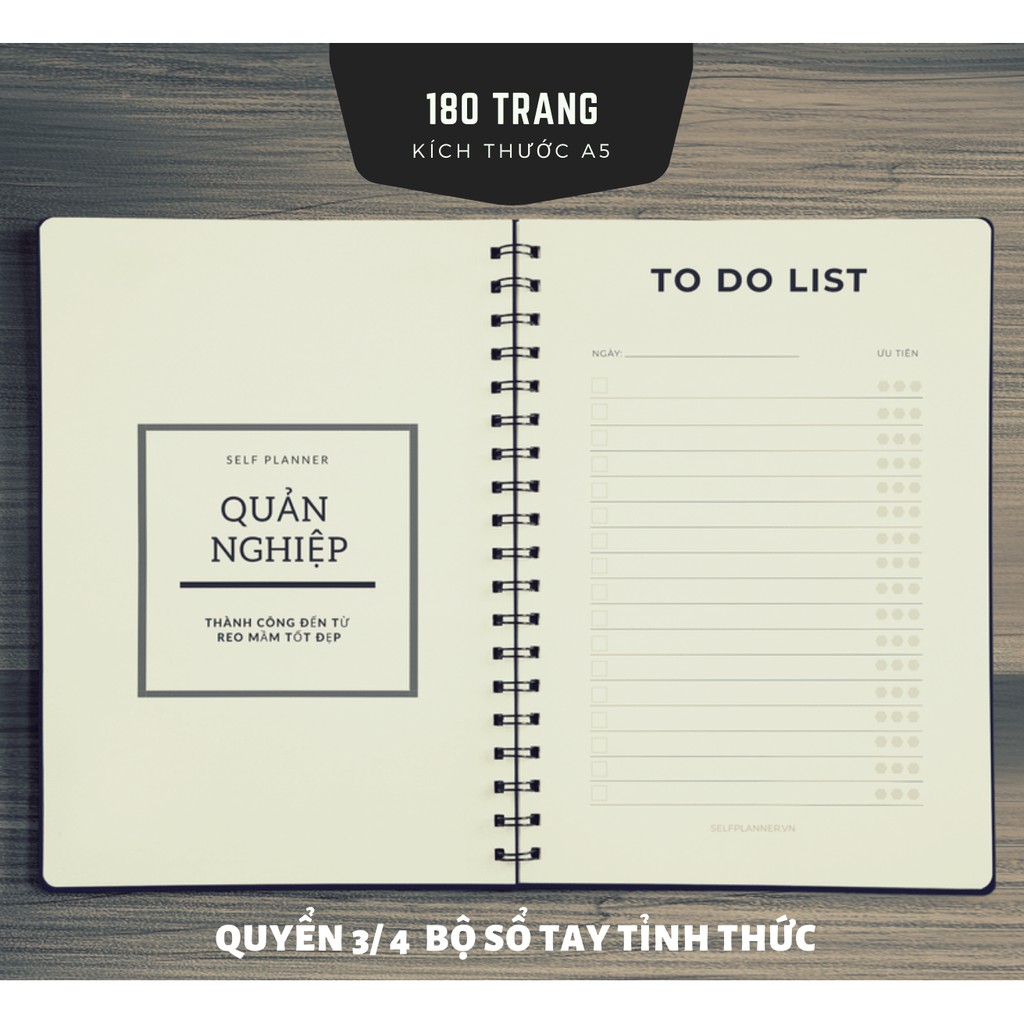 Sổ tay còng, lò xo planner "Quản nghiệp" quản lý OKR, mục tiêu, kết quả, dự án