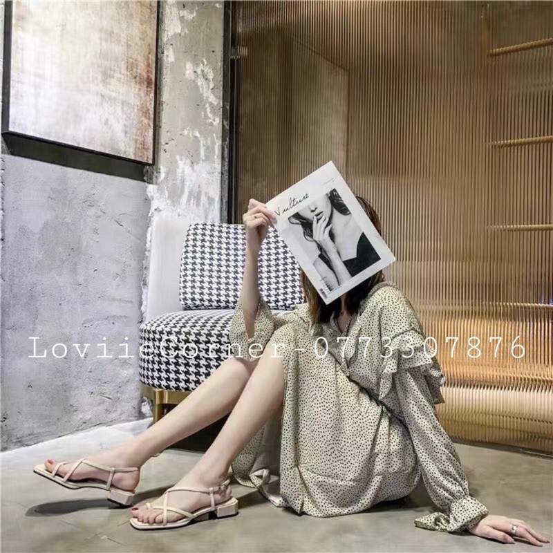 LOVIIECORNER - GIÀY SANDAL NỮ XỎ NGÓN DÂY CHÉO ĐẾ VUÔNG 2CM - GIÀY SANDAL NỮ ĐẾ BỆT XỎ NGÓN QUAI MẢNH ĐẾ 2CM - S200612 :