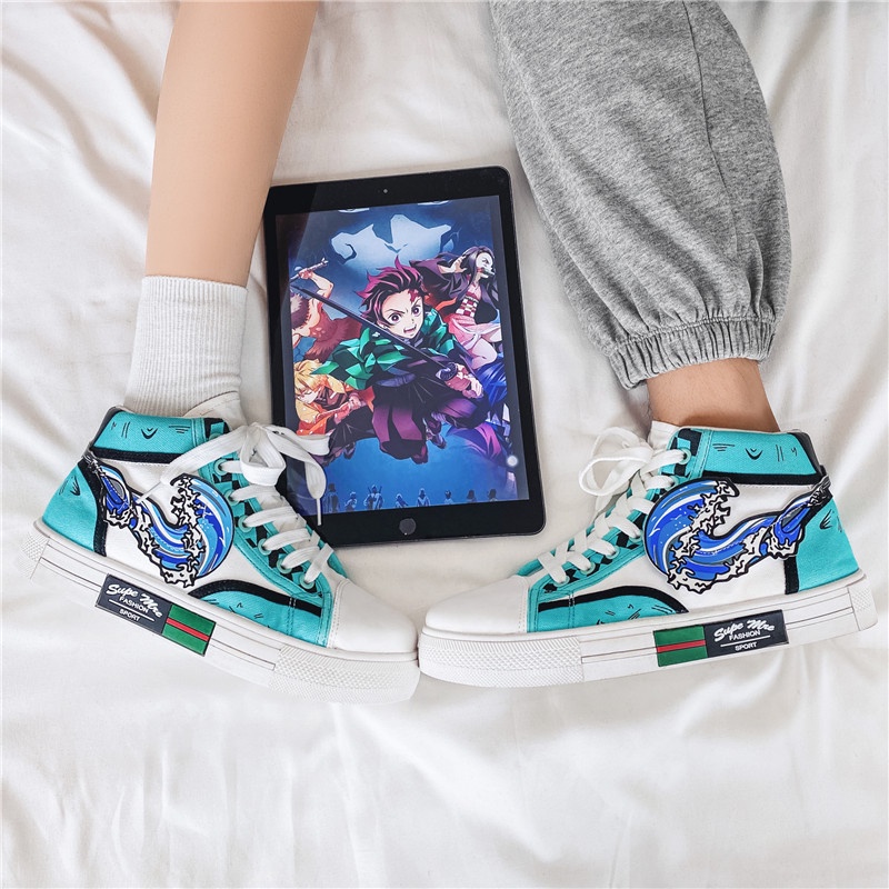 Giày thể thao canvas cổ cao size 35-44 họa tiết anime Demon Slayer cho cặp đôi