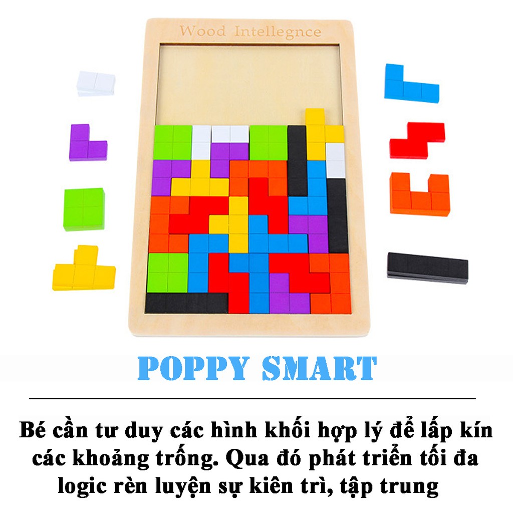 Đồ Chơi Gỗ Xếp Hình Montessori Tetris Cho Bé Phát Triển Trí tuệ