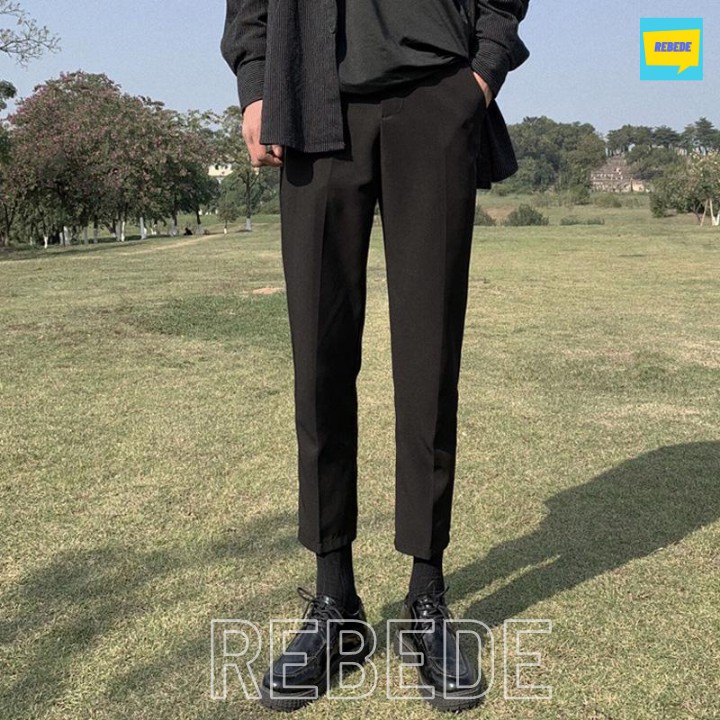 Quần baggy nam ống rộng màu đen, xám dáng suông unisex, vải tây âu hàn quốc Rebede | BigBuy360 - bigbuy360.vn