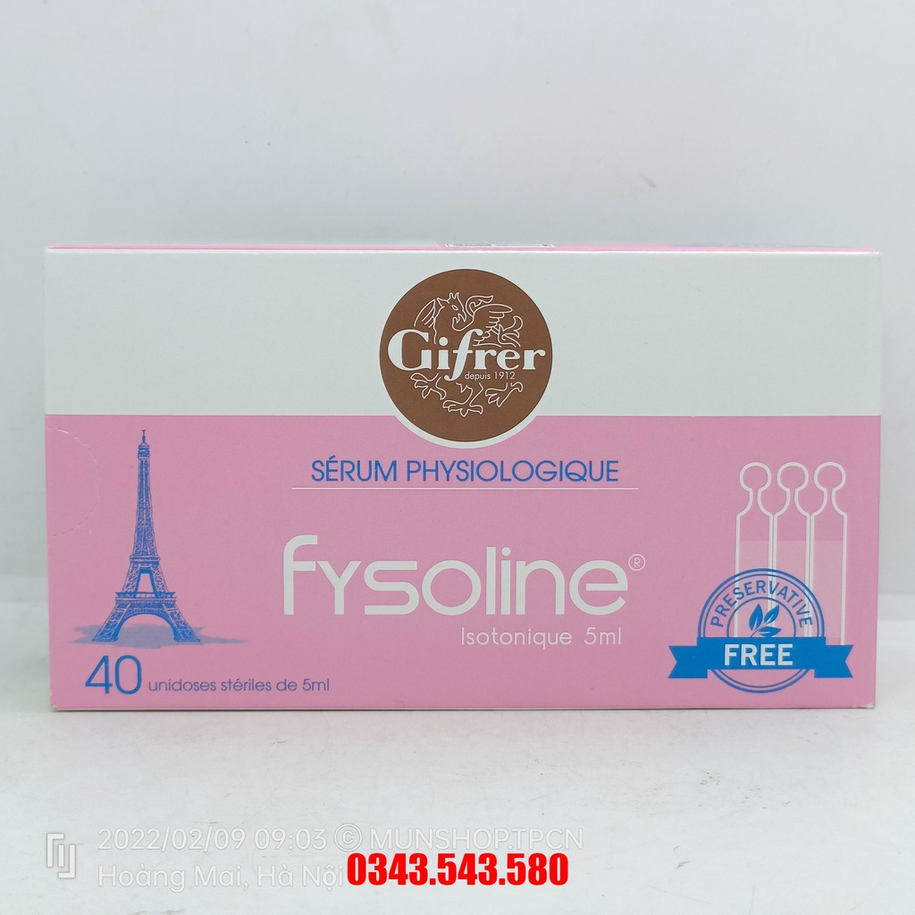 Nước muối sinh lý Fysoline Isotonique Pháp hộp 40 ống x 5ml (màu hồng)
